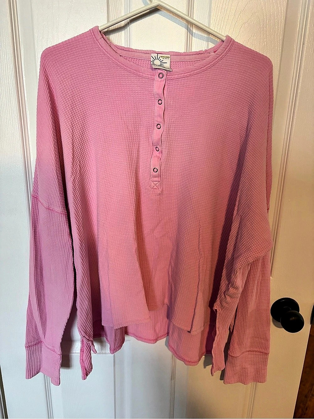 Aerie Pink Waffle-Knit Long Sleeve Size XL